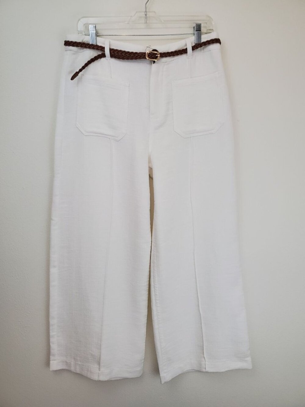 Zara braided belt white cotton culottes